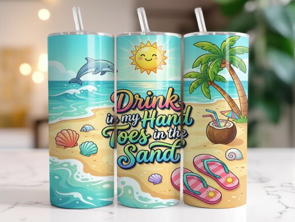 Beach Quote 20oz Skinny Tumbler Wrap PNG Review