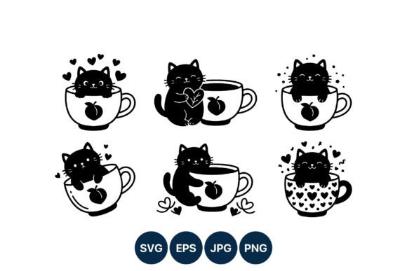 Cute Black Cat Tea Cup Vector Set Review