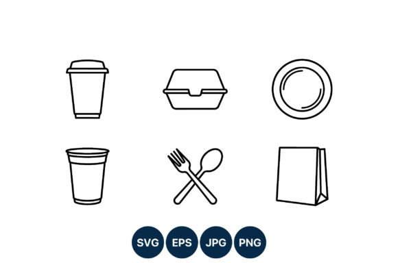 Disposable Cup and Takeout Box Line Art