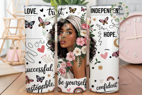 Empowering Afro Girl Floral Tumbler Wrap