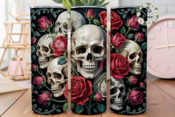 Gothic Skull Red Rose 20oz Tumbler Wrap