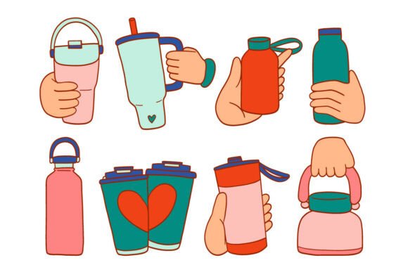 Hand Drawn Water Bottle Tumbler Set Pack