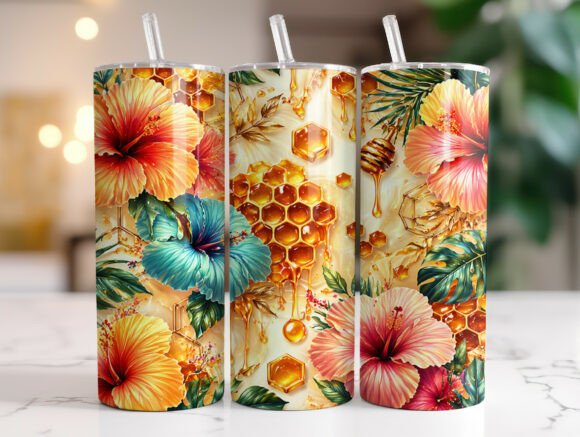 Honeycomb Summer Hibiscus Floral Tumbler