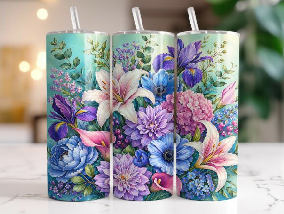 Lily Hydrangea Floral 20 Oz Tumbler Wrap