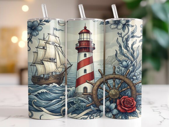 Nautical Lighthouse Ship Wheel Tumbler