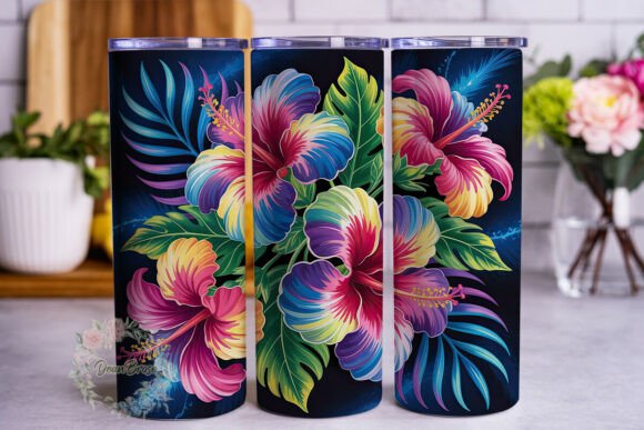 Neon Tropical Hibiscus Flower Tumbler