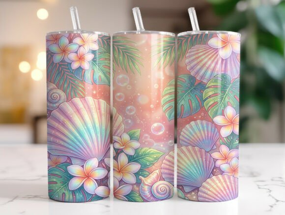 Pastel Seashell Tropical Flowers Tumbler