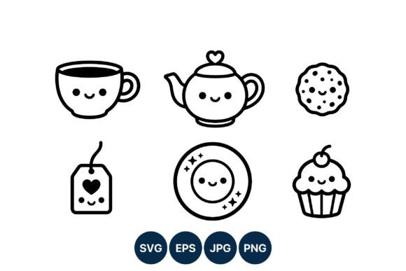 Review: Cute Smiling Tea Cup and Dessert Vector for Stitching