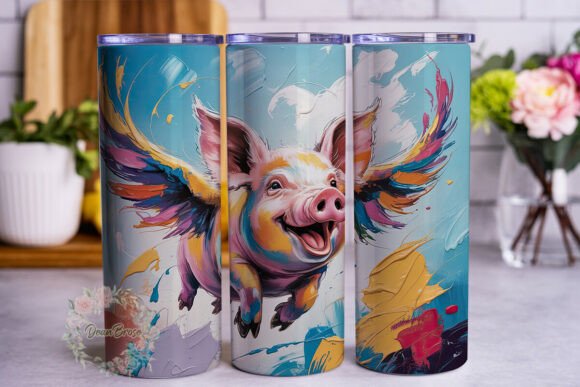 Review: Whimsical Flying Pig 20oz Tumbler Wrap Design