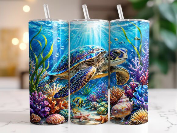 Sea Turtle Tumbler Wrap PNG Sublimation