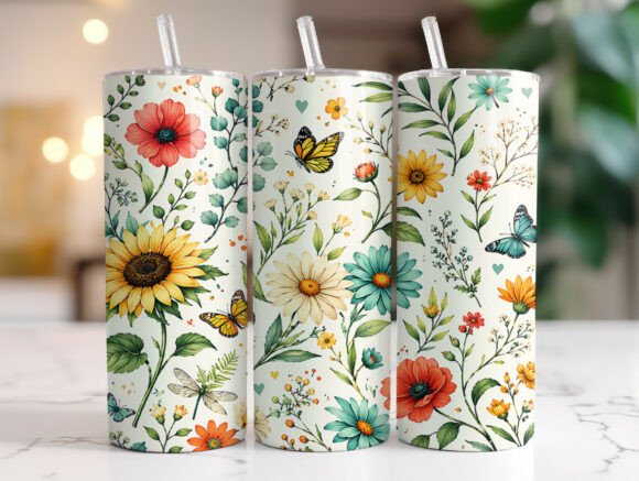 Spring Floral Butterfly 20oz Tumbler PNG