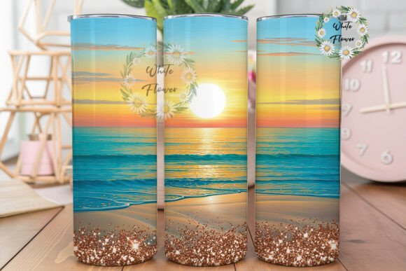 Sunset Beach Glitter 20oz Tumbler Wrap